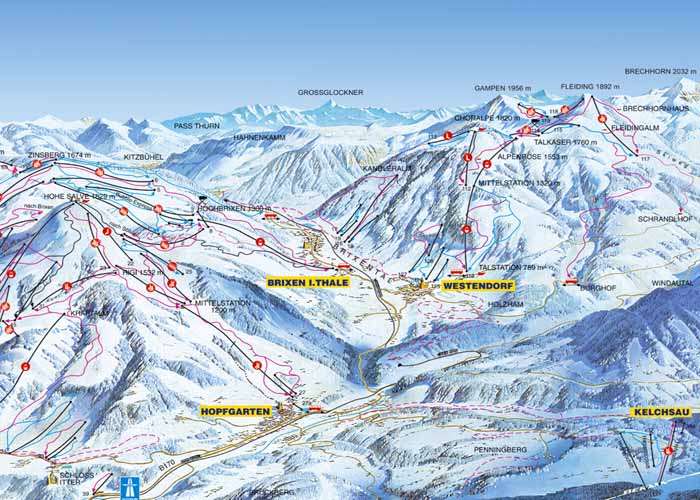 Skikarte: Lage: Hotel Verkauf Brixen bei Kitzbühel in Tirol / Ãf-sterreich : Verkauf Hotel Brixen im Thale bei Kitzbühel, nähe Skipiste